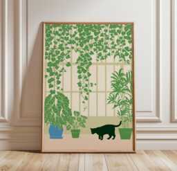 Cat Greenhouse Poster, Botanical Wall Art, Indoor Plant Print - thumbnail 1