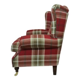 Queen Anne Wing Back Cottage Fireside Chair Extra Wide Seating Area - Balmoral Red Tartan - thumbnail 3