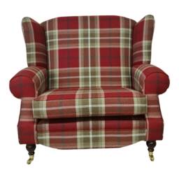 Queen Anne Wing Back Cottage Fireside Chair Extra Wide Seating Area - Balmoral Red Tartan - thumbnail 2