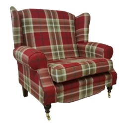 Queen Anne Wing Back Cottage Fireside Chair Extra Wide Seating Area - Balmoral Red Tartan
