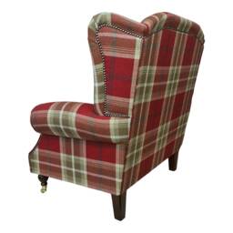 Queen Anne Wing Back Cottage Fireside Chair Extra Wide Seating Area - Balmoral Red Tartan - thumbnail 4