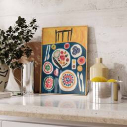 Dinner Table Food Print, Retro Art, Kitchen Poster, Decor, Illustration Gift, Print - thumbnail 3