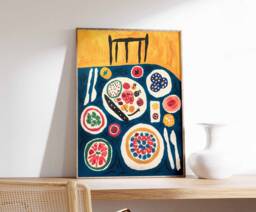 Dinner Table Food Print, Retro Art, Kitchen Poster, Decor, Illustration Gift, Print - thumbnail 1