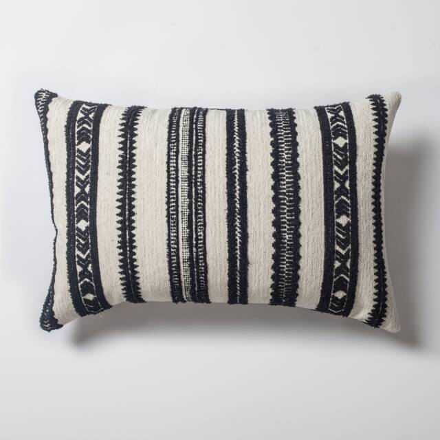 Black & White Stripe Lumbar Pillow Cover Jacquard Woven Boho Throw - 16x24 - image 1