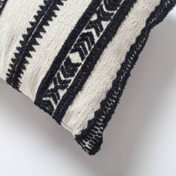 Black & White Stripe Lumbar Pillow Cover Jacquard Woven Boho Throw - 16x24 - thumbnail 2