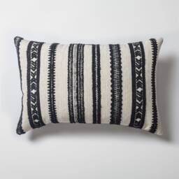 Black & White Stripe Lumbar Pillow Cover Jacquard Woven Boho Throw - 16x24 - thumbnail 1