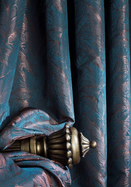 Teal Leaf Pattern Curtain Copper Pink Accent Drapes - Custom Length - image 1