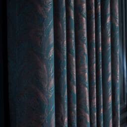Teal Leaf Pattern Curtain Copper Pink Accent Drapes - Custom Length - thumbnail 3