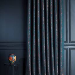Teal Leaf Pattern Curtain Copper Pink Accent Drapes - Custom Length - thumbnail 2