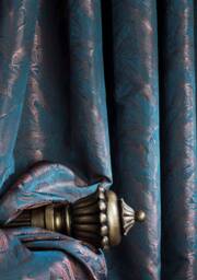Teal Leaf Pattern Curtain Copper Pink Accent Drapes - Custom Length