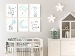 Mint Elephant Nursery Print Set Gender Neutral Wall Art - Set Of 6 - thumbnail 1