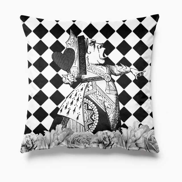 Outdoor Garden Cushion - Alice in Wonderland Black & White Queen Waterproof Water Resistant Pillows 18 - image 1