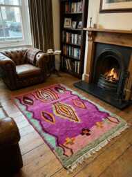 Hand-Knotted Azilal Rug, Purple Berber Wool Carpet, Modern Tribal Area Rug - thumbnail 1