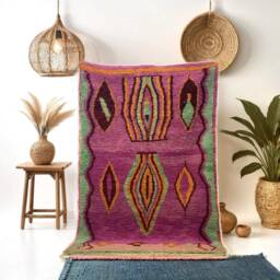 Hand-Knotted Azilal Rug, Purple Berber Wool Carpet, Modern Tribal Area Rug - thumbnail 2