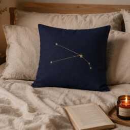 Aries Constellation Pillow, Zodiac Cushion Cover 40x40, Astrology Gift, Celestial Home Decor, Navy Gold Pillow - thumbnail 3