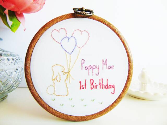Personalised Baby's 1st Birthday Gift, Custom Embroidery Hoop Nursery Decor, First Keepsake For Baby Girl Or Boy - image 1