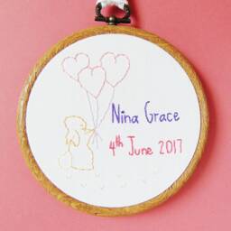 Personalised Baby's 1st Birthday Gift, Custom Embroidery Hoop Nursery Decor, First Keepsake For Baby Girl Or Boy - thumbnail 2