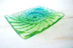Ammonite Turquoise Green Fused Glass Soap Dish 13x10cm(5x4