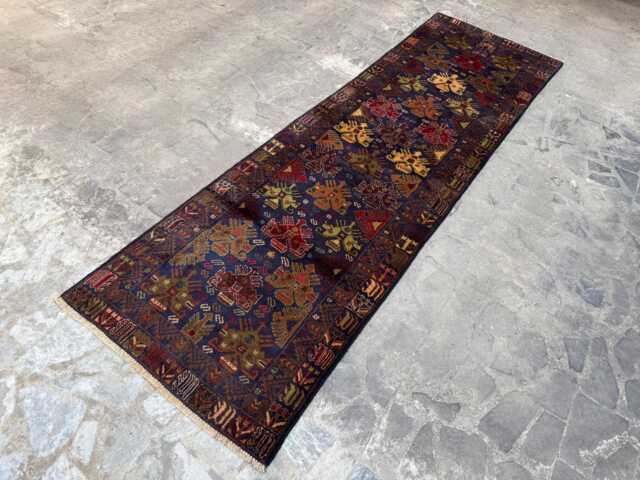 3x9'7 Handmade Wool Runner Rug - Traditional Afghan Vintage Floral Design, Boho Hallway Carpet, Kitchen Rug, Perfect Christmas Gift - image 1