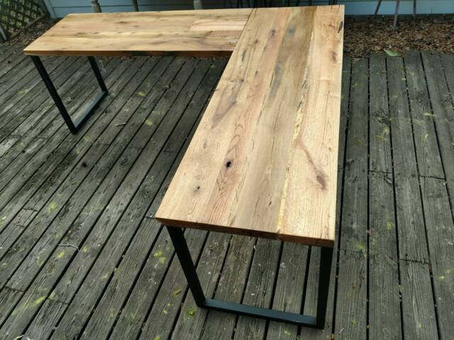 L Desk - Reclaimed Wood- Metal Base Free Shipping - image 1