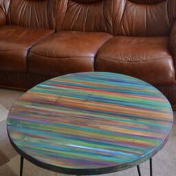 Multi Coloured Old Boat Wood Style Coastal Cottage Coffee Table 80 cm X Diameter With 3 16 - thumbnail 3