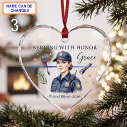 Serving With Honor Christmas Glass Ornament, Custom Police Officer Keepsake With Uniform, Badge, Radio & Service Details - thumbnail 3