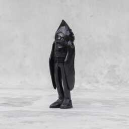 Hand Carved Raven Art Toy Black Stained Monkey Pod Wood & Brass Inlay - thumbnail 3
