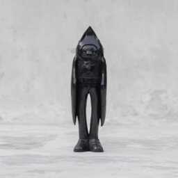 Hand Carved Raven Art Toy Black Stained Monkey Pod Wood & Brass Inlay - thumbnail 2