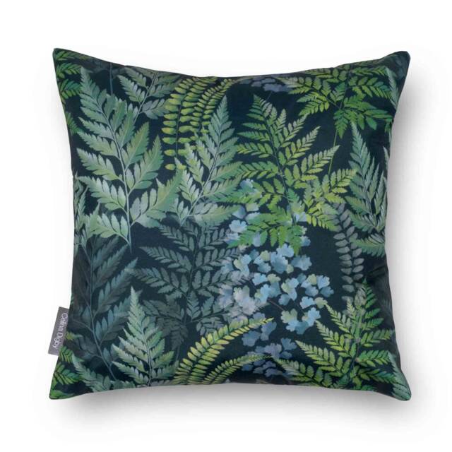 Water Weather Resistant Garden Cushion, Outdoor Pillow Ferns Green Available in 2 Sizes & Padding - Designed Handmade UK By Celina Digby - image 1