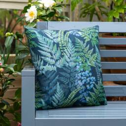 Water Weather Resistant Garden Cushion, Outdoor Pillow Ferns Green Available in 2 Sizes & Padding - Designed Handmade UK By Celina Digby - thumbnail 2