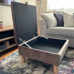 Velvet Storage Ottoman Handmade Upholstered Footstool Coffee Table With Turned Wooden Legs - thumbnail 3
