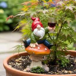 Whimsical Garden Gnome Statue Hand-Painted Wine Glass Ornament - thumbnail 2