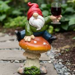 Whimsical Garden Gnome Statue Hand-Painted Wine Glass Ornament - thumbnail 3