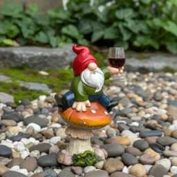 Whimsical Garden Gnome Statue Hand-Painted Wine Glass Ornament - thumbnail 4