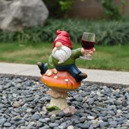 Whimsical Garden Gnome Statue Hand-Painted Wine Glass Ornament - thumbnail 1