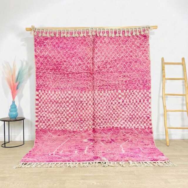 Pink White Checkered Moroccan Rug - Large Area Floor Decor Hand Tufted Wool Shag Carpet Style Modern Boho Berber - image 1