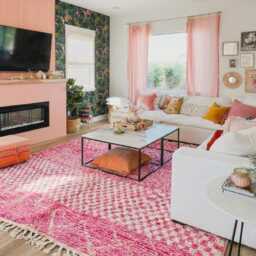 Pink White Checkered Moroccan Rug - Large Area Floor Decor Hand Tufted Wool Shag Carpet Style Modern Boho Berber - thumbnail 3