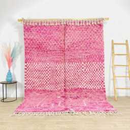 Pink White Checkered Moroccan Rug - Large Area Floor Decor Hand Tufted Wool Shag Carpet Style Modern Boho Berber