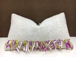 Vintage Turkish Kilim Pillow, Handwoven Lumbar Cushion, Linen Back, 12x20