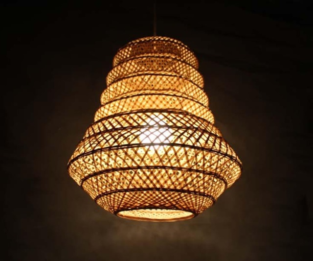 Bamboo Tower Pendant Light Natural Woven Lampshade - image 1