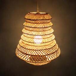 Bamboo Tower Pendant Light Natural Woven Lampshade - thumbnail 2