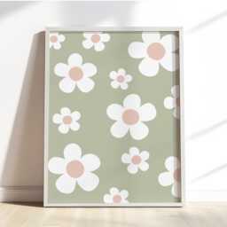 Flower Daisy Print in Sage Green, Wildflower Print, Pastel Girl Nursery Bedroom, Children's Room Decor, Teen & Tween Art - thumbnail 3