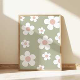 Flower Daisy Print in Sage Green, Wildflower Print, Pastel Girl Nursery Bedroom, Children's Room Decor, Teen & Tween Art - thumbnail 2