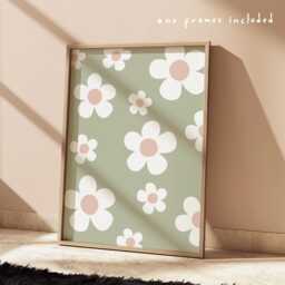Flower Daisy Print in Sage Green, Wildflower Print, Pastel Girl Nursery Bedroom, Children's Room Decor, Teen & Tween Art - thumbnail 1
