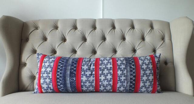 Living Room Hmong Throw Pillows, 12x35, Bolster Pillow Vintage Batik Hemp Cushion Handwoven Fabrics Scatter Cushions Home Decor - image 1