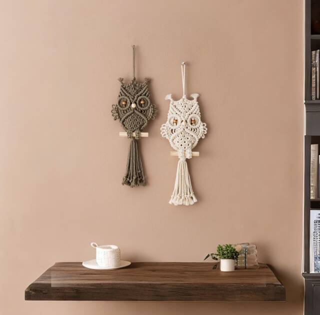 Owl Wall Hanging Macrame Nursery Girl Decor W73 - image 1