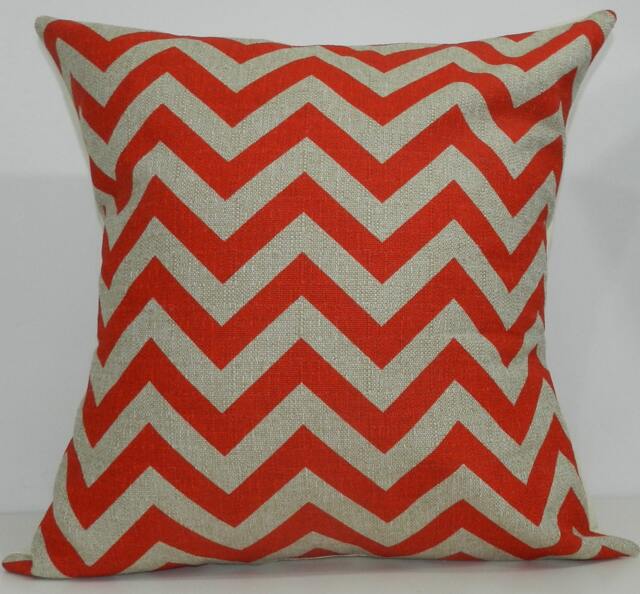 New 18x18 Inch Designer Handmade Pillow Case in Bright Red & Taupe Chevron