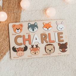 Custom Name Puzzle With Animals, Personalized Birthday Gift, Christmas Gifts For Toddlers, Unique Baby Wooden Montessori Toys Kids - thumbnail 1