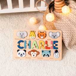 Custom Name Puzzle With Animals, Personalized Birthday Gift, Christmas Gifts For Toddlers, Unique Baby Wooden Montessori Toys Kids - thumbnail 4