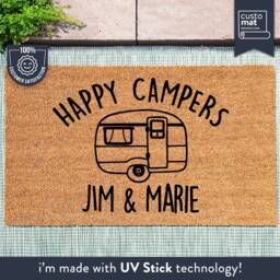 Personalized Happy Campers Doormat - Custom Coir Welcome Mat With Camping Names House Name Sign Home Decor - thumbnail 1